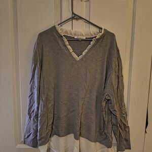 Sioni Gray V-Neck Layered Sweatshirt